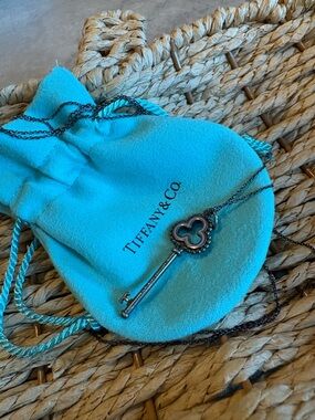 Tiffany & Co. Silver Key Necklace with Signature Blue Pouch